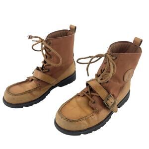 Polo Ralph Lauren Women's Brown Lace Up Belted Leather Biker Boots Size 4.5